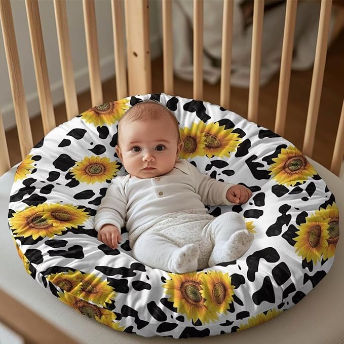 Cow Stripes and Sunflower Baby Lounger Cover Lounger Cover for Boys Girls Comfy Fit Infant Lounger for Baby, Infant Removable Slipcover Stain Resistant and Scratch Resistant