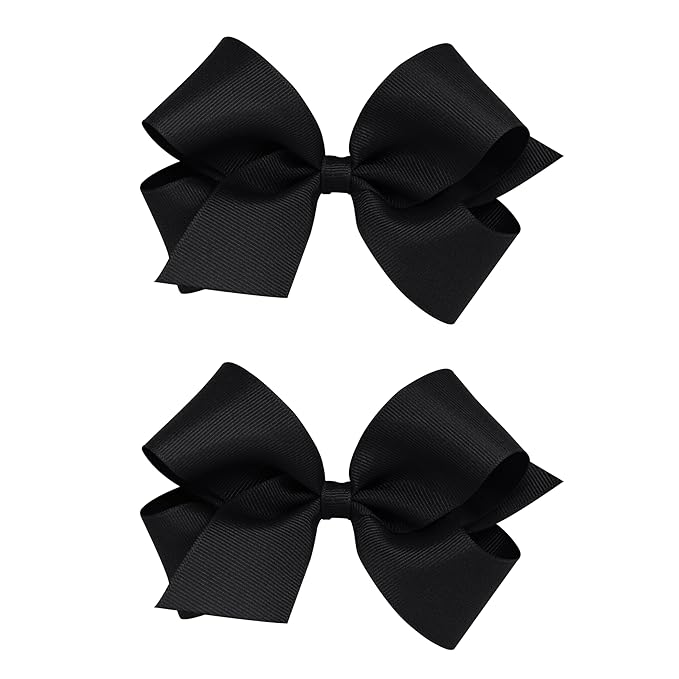 Wee Ones Girls 2 Pack Grosgrain Hair Bows with Plain Wrap Centre on a Wee Stay No Slip Clip, Medium, Black