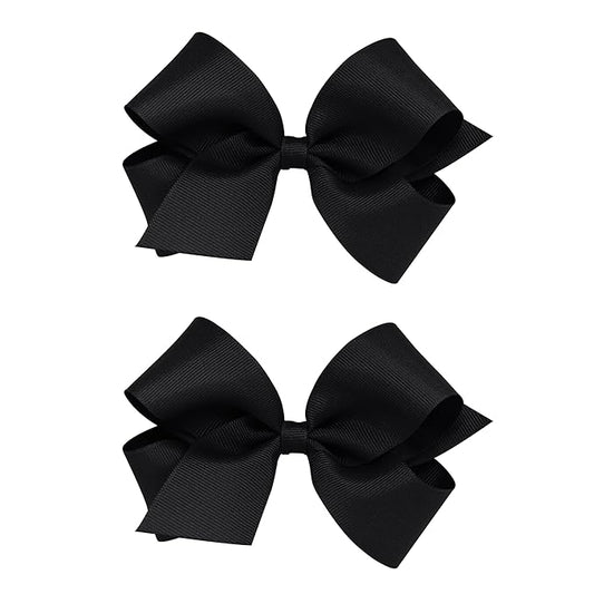 Wee Ones Girls 2 Pack Grosgrain Hair Bows with Plain Wrap Centre on a Wee Stay No Slip Clip, Medium, Black