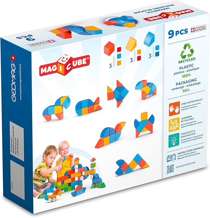 Geomag Magicube 9pcs Magnetic Blocks - Magnetic Building Blocks for Toddlers 1-3, Montessori Toys for 1+ Year Old, Autism Sensory Product, Magnets for Kids