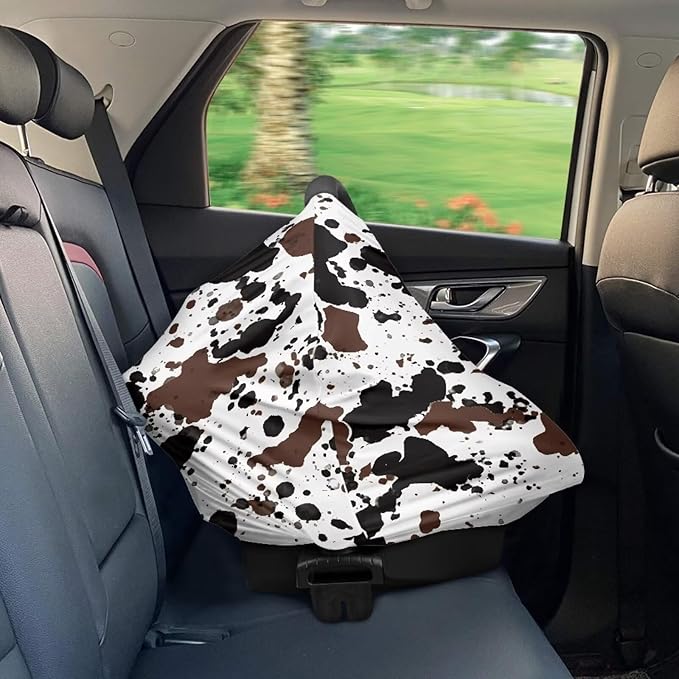 Biyejit Splash Cow Print Baby Car Seat Cover, Multi- use Nursing Cover for Breastfeeding, Carseat Cover Boys, Baby Shower Stuff for Newborn, Soft Breathable