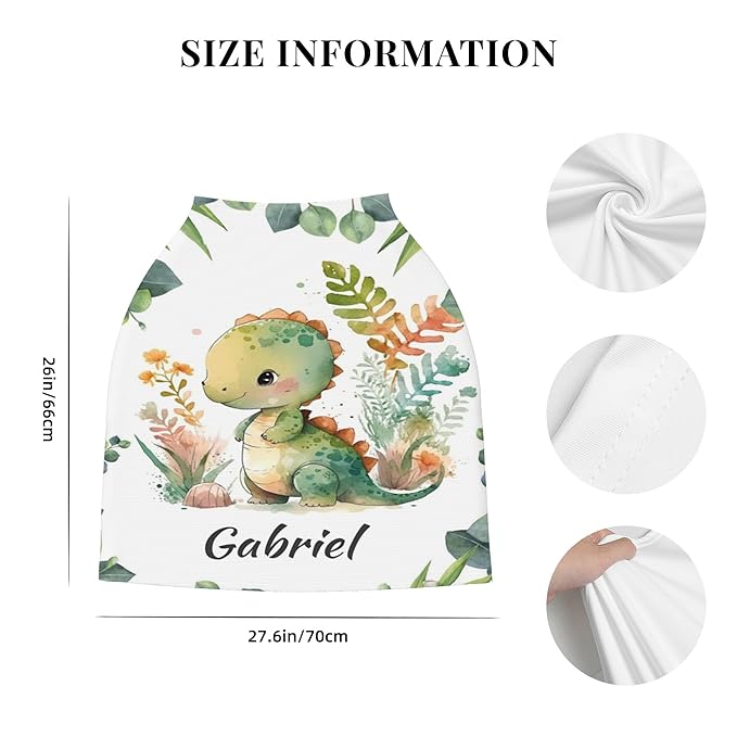 Personalized Dinosaur Baby Car Seat Cover with Name,Multi-Use Canopy for Nursing, Strollers,Shopping Carts,Customized Breastfeeding Cover, Full Privacy,Infant Stroller Cover