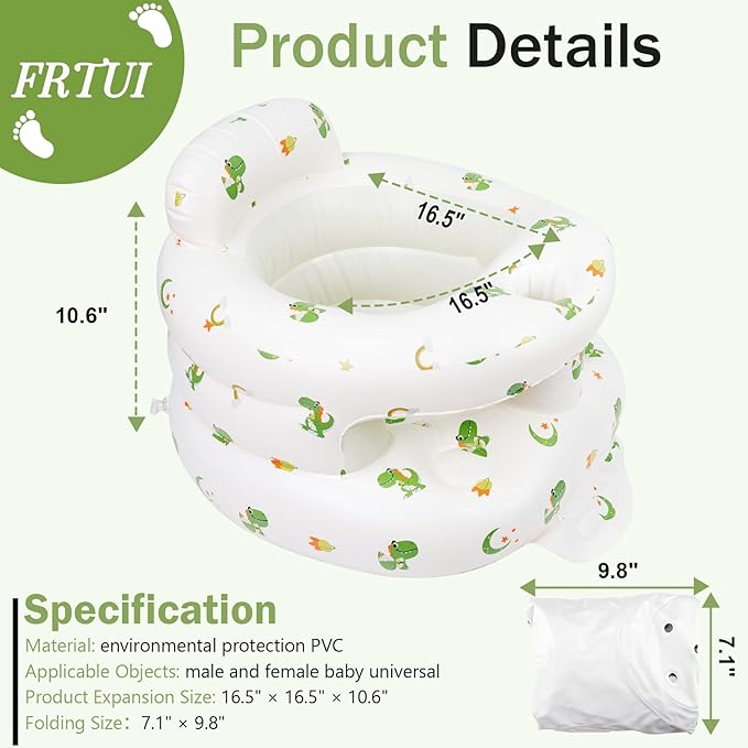 Inflatable Baby Seat for 3-36 Months Babies, Blow up Baby Chair with Built-in Air Pump, PVC Material, Full Enclosure Protection, Outdoor Travel Inflatable Chair for Infant, Green Dinosaur