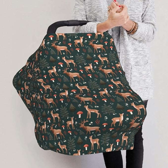 Deers Forest Mushroom Baby Car Seat Covers Carseat Canopy Soft Infant Stroller Cover Nursing Breastfeeding Covers for Girls Boys Newborn