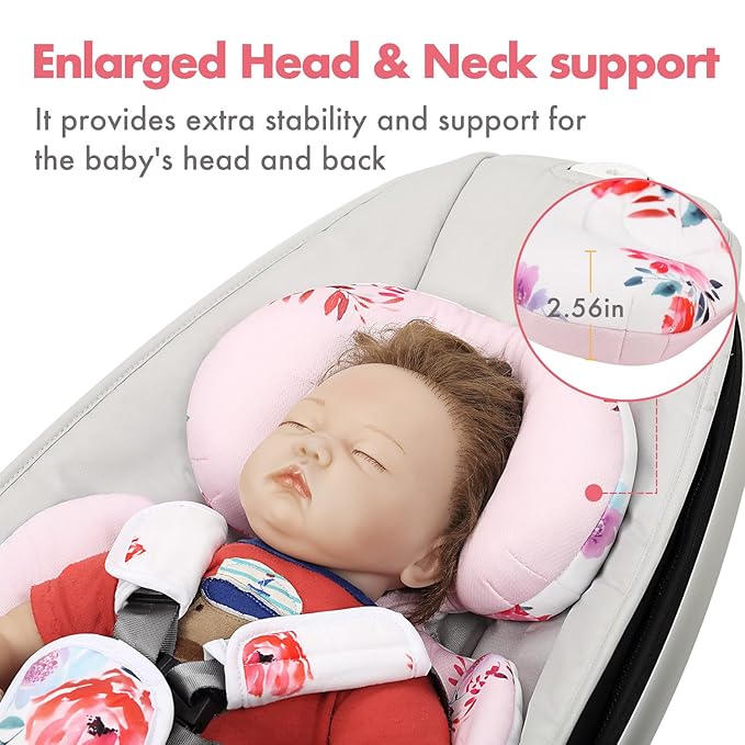 Mamaroo Infant Insert Compatible with 4moms MamaRoo & RockaRoo Swing | Enlarged Head & Body Support Cushion, Reversible Design, Soft Breathable Fabric with Flowers, Machine Washable