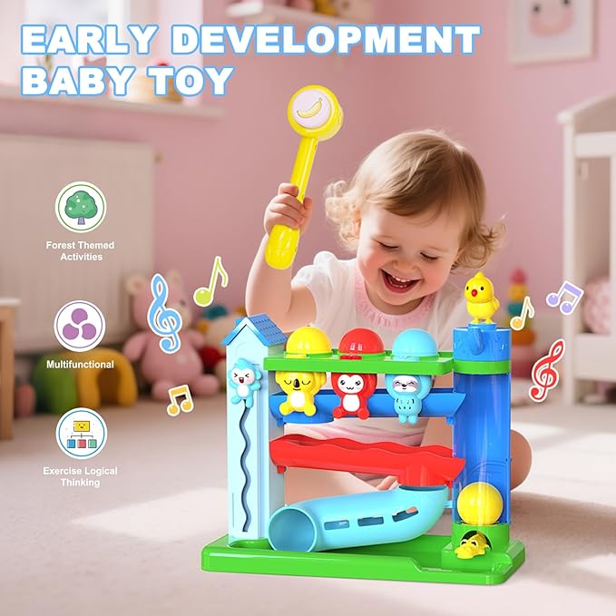 Ussybaby Hammer Toddler Musical Toys, Light-Up Baby Musical Toy for 1-2 Year Old Boys & Girls,STEM Educational Toy with English & Spanish, for Ages 6-9,9-12,12-18,18-24+ Months