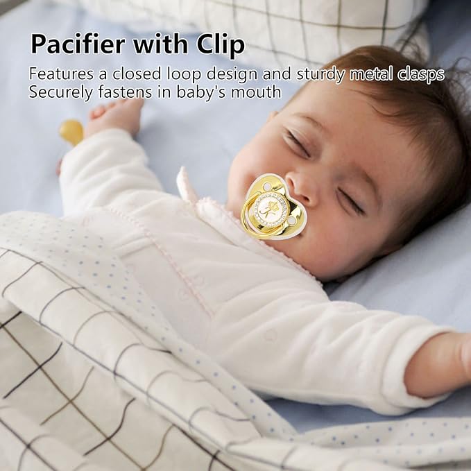 Golden Letter Baby Pacifier, Personalized Bling Pacifier with Pacifier Clips and Anti-Dust Cover for Baby Shower Newborn Birthday Photography ()