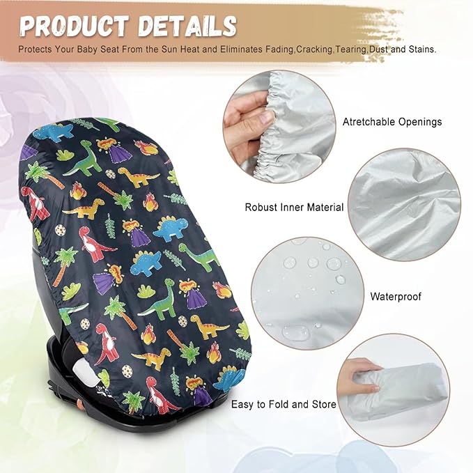 XYZCANDO Dinosaurs Summer Baby Car Seat Cover Cartoon Car Seat Sun Cover for Baby Stretch Summer Carseat Cover Protect from Sun/Hot Days Novelty Toddler Car Accessories Gift for Her