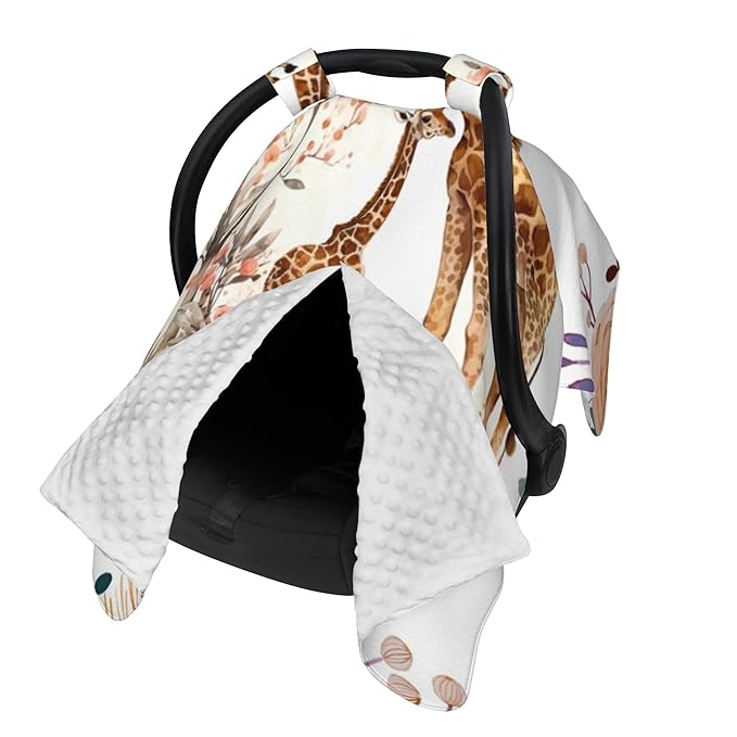Personalized Winter Carseat Cover for Baby Custom Name Car Seat Canopy for Newborn Baby Boys Girls 2 in 1 Mom Nursing Breastfeeding Covers Giraffe Minky Baby Carrier Stroller Covers