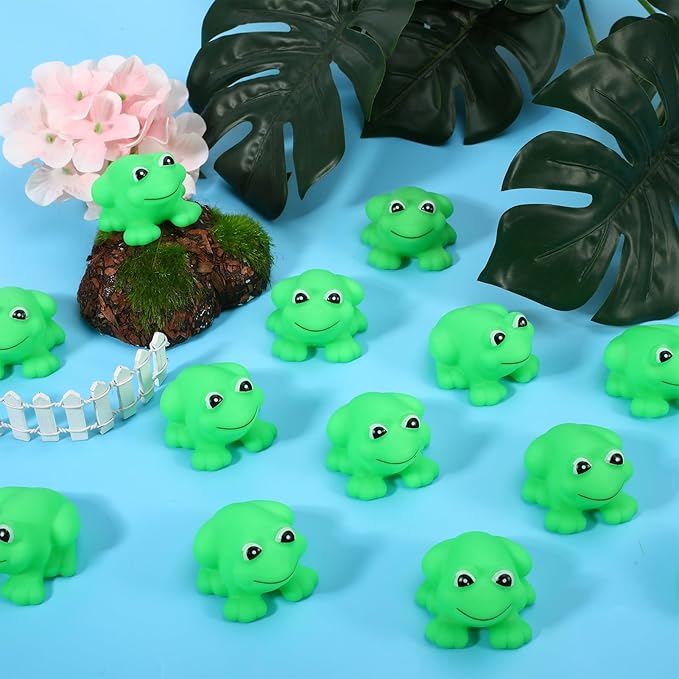 50 Pcs Rubber Frogs Squeak and Floating Green Frog Bath Toys Swimming Bathtub Shower Frog Toys Miniature Frogs for Boys and Girls Baby Shower Birthday Gifts