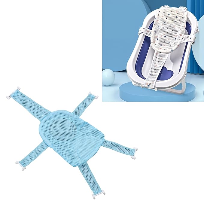Bath Seat Support Net, Five Corner Skid Proof Universal Breathable Mesh Soft Headrest Baby Bath Net for Infant (Blue)