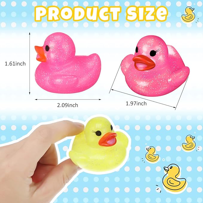 Leitee 24 Pcs Glitter Rubber Duck Assortment Duckies for Kids Colorful Glitter Mini Ducks Neon Color Ducky Bath Toys for Birthday Gifts Baby Shower Decorations Summer Beach Pool Activity Favor 1.6''