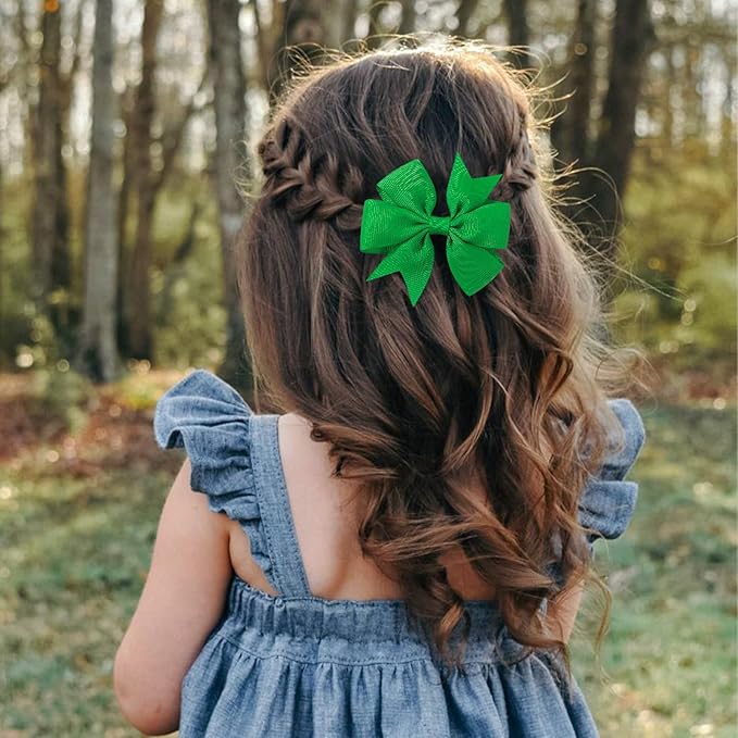 choicbaby 6pcs St. Patrick's Day Hair Bows for Girls 3” Green Grosgrain Ribbon Bows with Alligator Clips Lucky Toddler Hair Accessories for Baby Toddler Kids Birthday Holiday