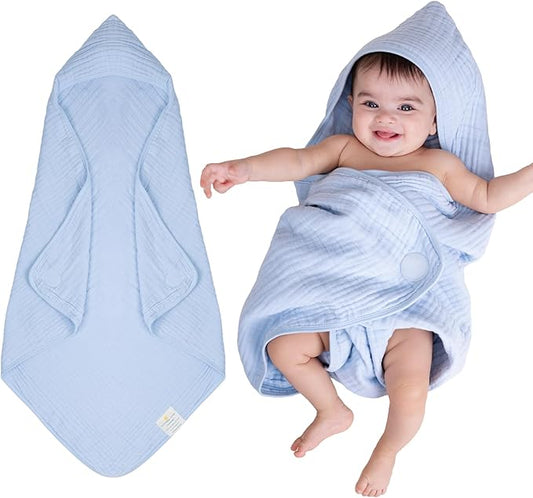 Hands-Free Hooded Towel Nintara Baby - 100% Organic Premium Muslin Cotton, 30" x 30", Ultra-Absorbent, Soft, Breathable, Hypoallergenic, Multipurpose, Gifts for Babies & Infants