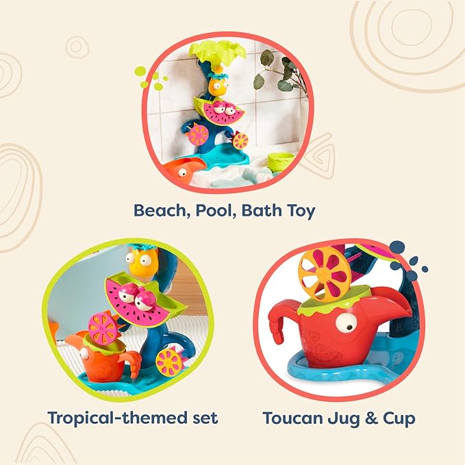 B. toys – Tropical Waterfall Water Wheel Toy – Sand Play for Toddlers – Beach, Pool, Bath Toys with Cups & Accessories – Fun Outdoor Activities for Kids 18+ Months