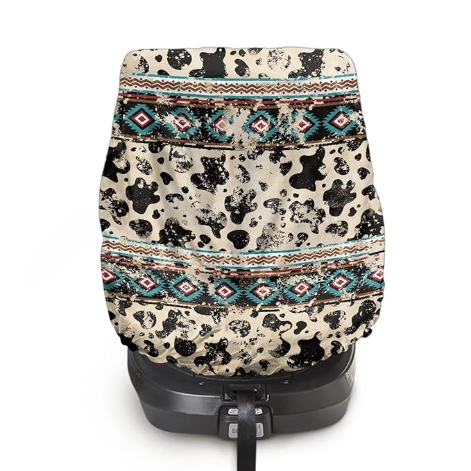 Car Seat Cover Baby Cow Print Car Seat Sun Shade Cover with Elastic Band, Boho Car Decor Universal Baby Travel Accessories