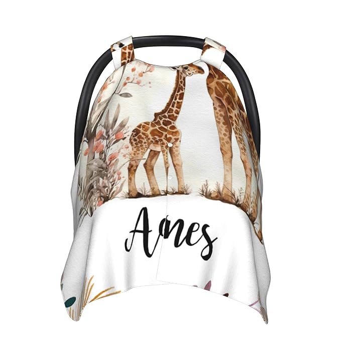 Personalized Winter Carseat Cover for Baby Custom Name Car Seat Canopy for Newborn Baby Boys Girls 2 in 1 Mom Nursing Breastfeeding Covers Giraffe Minky Baby Carrier Stroller Covers