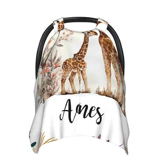 Personalized Winter Carseat Cover for Baby Custom Name Car Seat Canopy for Newborn Baby Boys Girls 2 in 1 Mom Nursing Breastfeeding Covers Giraffe Minky Baby Carrier Stroller Covers
