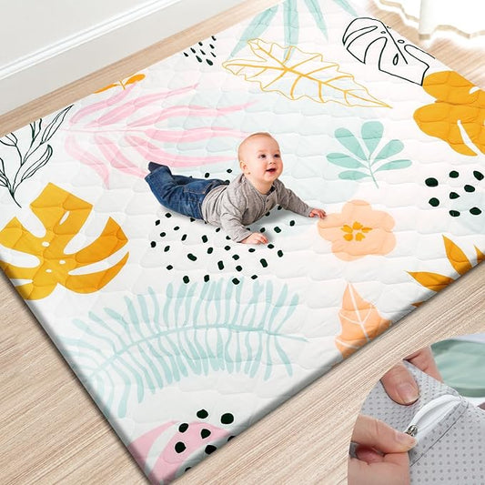 TINYHARBO Premium Foam Baby Play Mat 71x59 – Removable & Machine Washable Cover, Extra Thick Padding Playpen Mat, Non-Slip Crawling Mat, Easy to Clean for Infants, Toddlers & Babies