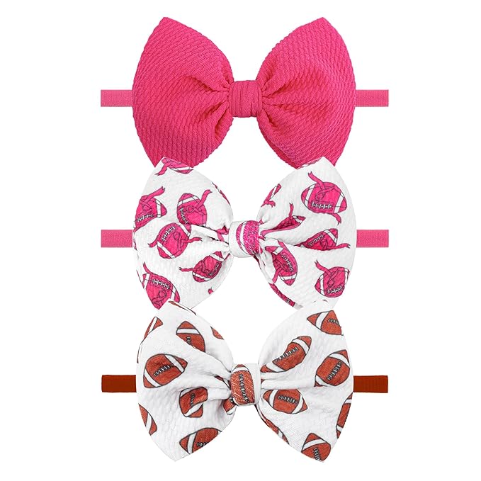 YanJie 3PCS 4.5’’ Breast Cancer Awareness Bows for Baby Girls Pink Headbands Football Headband Cancer Awareness Items Hair Accessories for Newborns