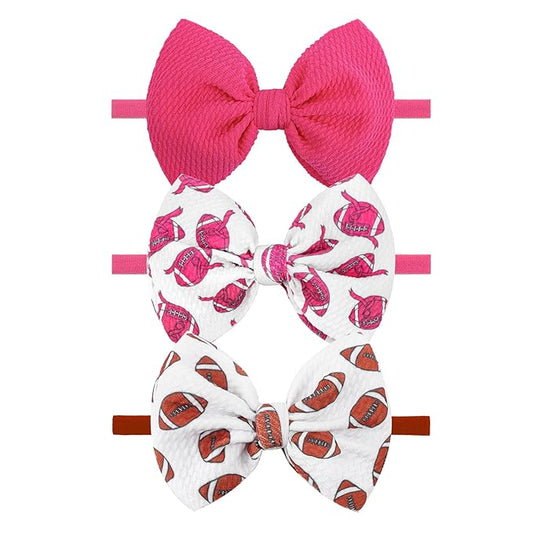 YanJie 3PCS 4.5’’ Breast Cancer Awareness Bows for Baby Girls Pink Headbands Football Headband Cancer Awareness Items Hair Accessories for Newborns