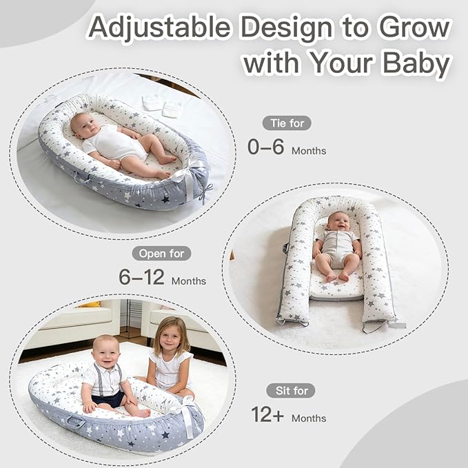 Baby Support Cushion | Organic Cotton Infant Support Cushion| Reversible, Adjustable & Portable Floor Cushion | Soft, Breathable, Washable Cover