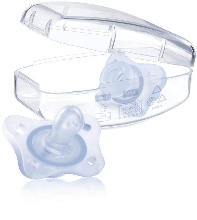 Chicco PhysioForma Mini Orthodontic Pacifier for Babies 0-2 Months, Ultra Light & Small, 100% Soft Silicone, Supports Breathing, One-Piece Design, Included Sterilizing Case, BPA Free, 2-Pack, Blue