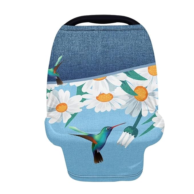 Forchrinse Hummingbird Daisy Infant Car Seat Cover for Girls and Boys Stretch Nursing Covers for Newborns