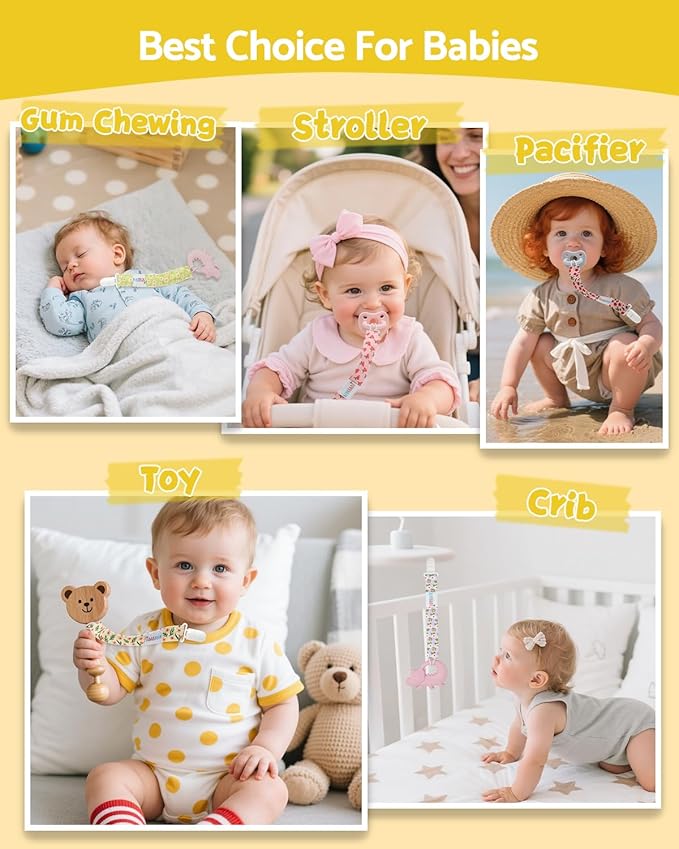 ALVABABY Pacifier Clips 8 Pack Binky Paci Clip Holder Leashes 8DP21A