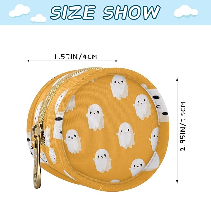 Pacifier Holder with Clip Pacifier Case for Diaper Bag Round Baby Pacifier Pouch Box Bag Portable Halloween Ghosts Light Orange