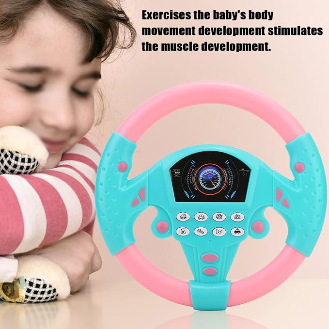 Keenso Baby Simulated Driving Controller Educational Copilot Steering Wheel Music Children Intelligent Toy Room Blue