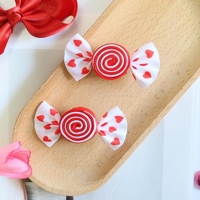 Valentines Hair Bow Clips Red Hair Bow Clips for Girls Love Heart Print Hair Clips Red Candy Bow Hair Barrettes Toddler Hair Accessories for Women