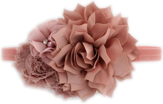 My Lello Shabby Fabric Flower Cluster Headbands Baby - Girls - Toddler Stretchy Elastic