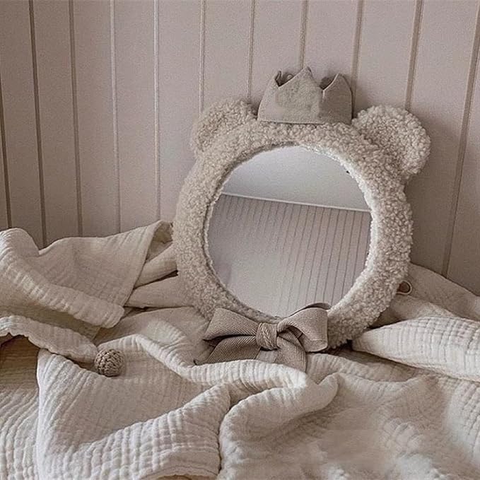 Cute Bear Crown Baby Observation Mirror Safe Seats Rearview Mirror for Parents, Multi functional and Portable Mirror, Pink