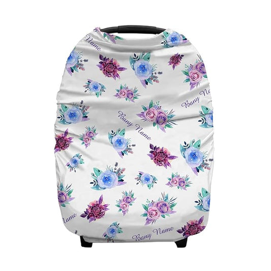 Personalized Purple Flower Baby Car Seat Covers with Name, Custom Floral Nursing Cover Breastfeeding for Babies, Carseat Canopy for Girls, Infant Stroller Cover, Breathable Carseats Cover