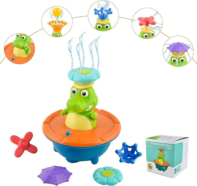 Bath Toys for Toddlers - Light Up Crocodile Fountain with 5 Spray Modes, ABS Plastic Bath Toy for Bathroom & Swimming Pool