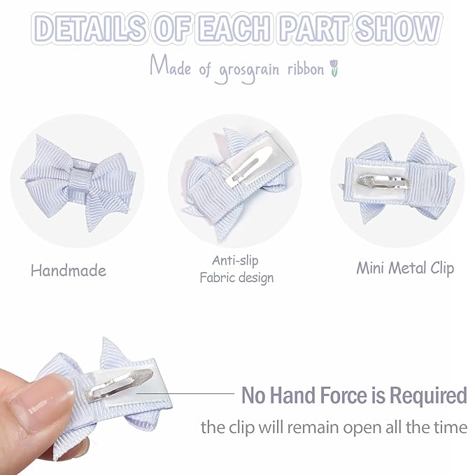 DED 40PCS 1.4" Mini Bow Snap Clips, Baby Girls Grosgrain Ribbon Bows Tiny Hair Clips Fine Hair for Girls Infants Toddlers