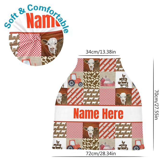 Personalized Red Tractors Baby Car Seat Cover for Babies with Name, Custom Farm Cow Baby Car Seats Canopy for Boys Girls, Nursing Breastfeeding Stroller Covers Infant Car Seat Blanket for Newborn