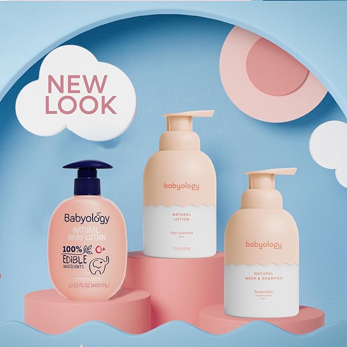 Babyology - 100% Edible Ingredients - Organic Baby Lotion - Clinically Tested - Calming & Rich Moisture for Sensitive Skin - Daily Care - Non-scented (12 Fl Oz (Pack of 2))
