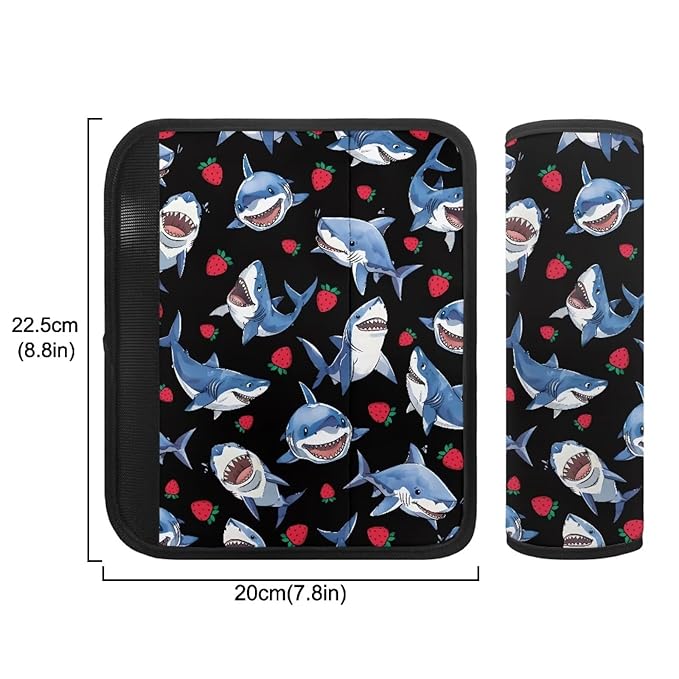 Biyejit 2 Pack Seat Belt Cover for Kids,Shark Strawberry Car Seat Belt Pads Cover for Boys Girls, Kid's Children Seat Belt Cushion, Shoulder Strap Pad