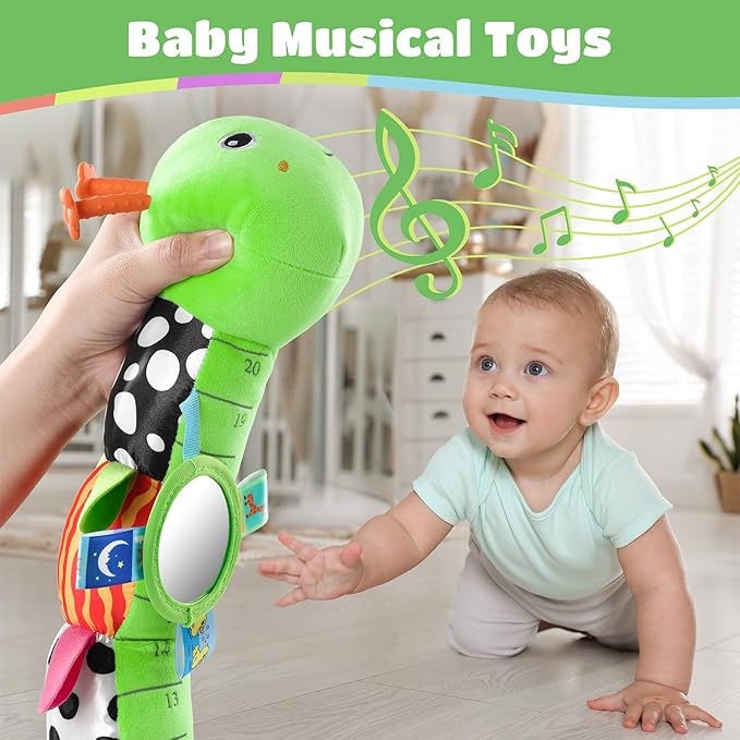 AWOTOY Baby Toys 6-12 Months Music Caterpillar Infant Toys Stuffed Animals 0-3-6 Months Tummy Time Teething Sensory Toys with Mirror Rattle&Pull String Boys Girls Birthday Gifts Easter Basket Stuffer