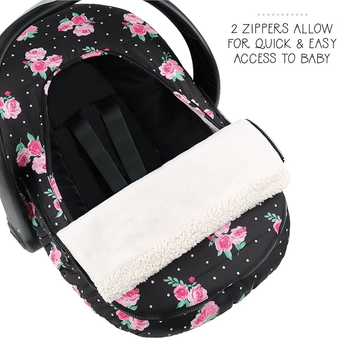 The Peanutshell Car Seat Cover - Protective Covers for Baby Girl, Easy to Clean Accessories, Weather-Resistant Infant Winter Car Seat for Baby Carseat - Floral Rose