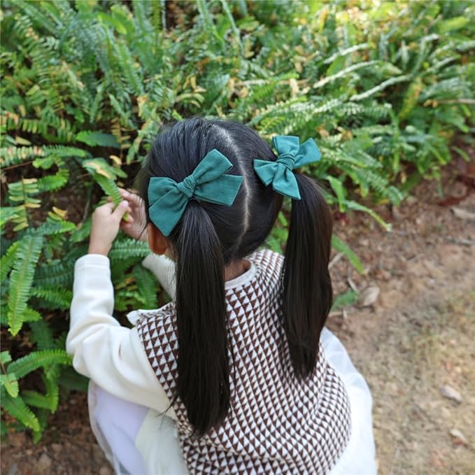 3 Styles Hair Bow Clips for Little Girls Toddler Baby Mom Women Hair Barrettes Accessories 4 Pcs Cotton Linen Bows Forest Green