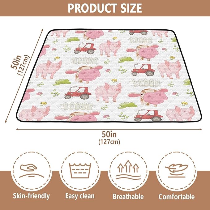Baby Play Mat Cute Farm Cow Pig and Tractor 50 x 50 Playpen Mat Baby Play Mats for Floor Play Gym Crawling Mat Non-Slip Cushioned Baby Playmat for Infants, Babies, Toddlers