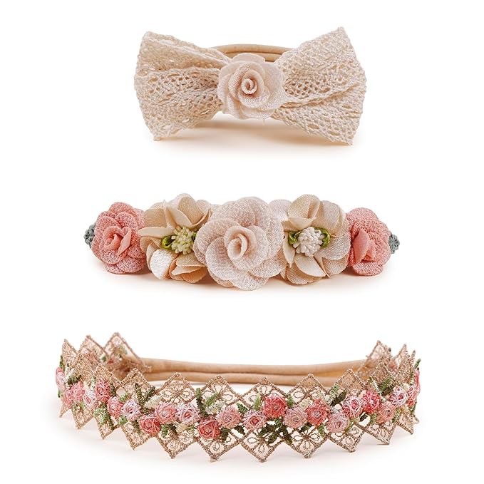 New Model Baby Girl Nylon Headbands Nylon Flower Elastic Hairbands 3pcs Hair Accessories Gift for Newborn Infant Toddlers (BF-Z38)