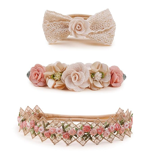 OOSAKU Baby Girl Flower Headbands Set Elastic Floral Headbands 6pcs Soft Nylon Hair Band for Newborn Toddler Hair Accessories (H-F0)