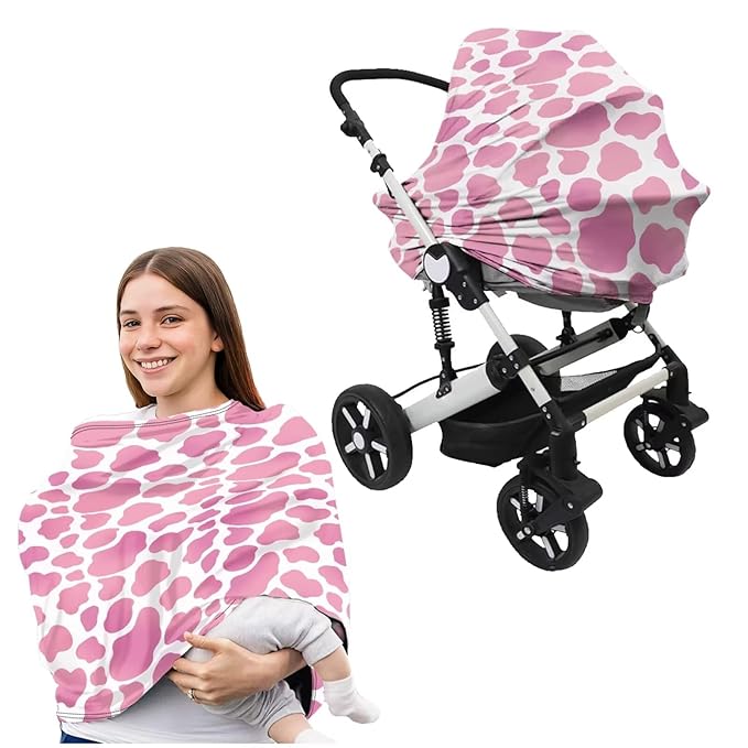 Pink Cow Print Carseat Canopy Stylish Multi-use Breastfeeding Scarf Newborn Breastfeeding Pillow Slipcover Detachable Nursing Pillow Protective