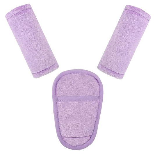 Car Seat Straps Pads for Baby Girls 3 Pieces,Super Soft Car Seat Strap Covers Kids,Man Fai Sky Infant Carseat Shoulder Pading, Hip Support for All Car Seats, Pushchair, Stroller(Purple)