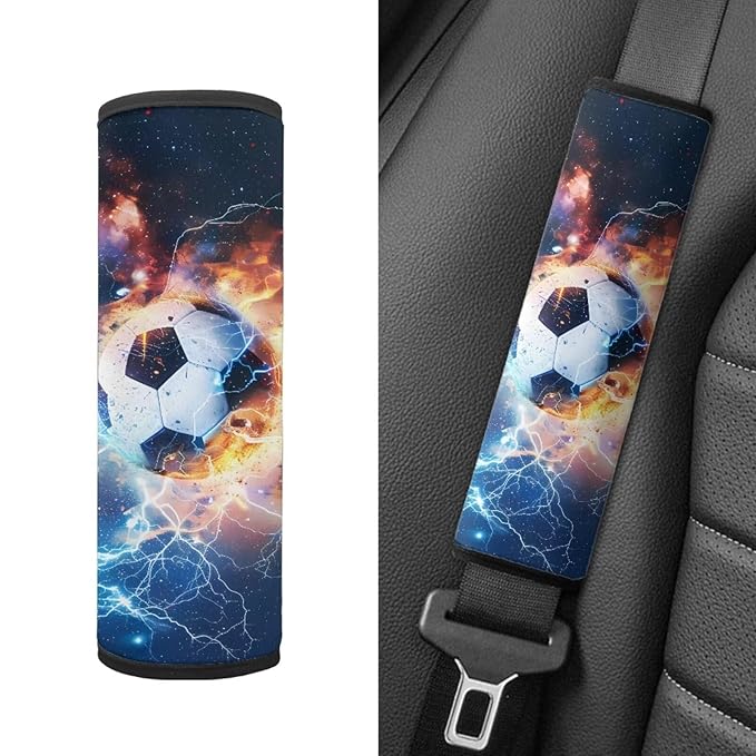 Biyejit 2 Pieces Lightning Soccer Auto Seat Belt Shoulder Protector Harness Pad for Kids Adult, Universal Seatbelt Cover, Multipurpose for Handbag Carmera Backpack Straps
