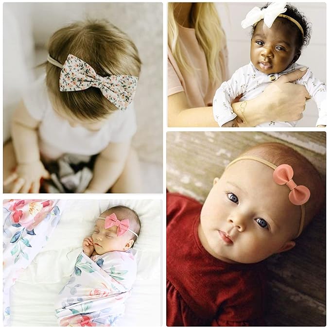 BQUBO Baby Girl Headbands with Bows Nylon Hairbands Handmade Hair Accessories for Newborn Infant Toddlers 10 Pack